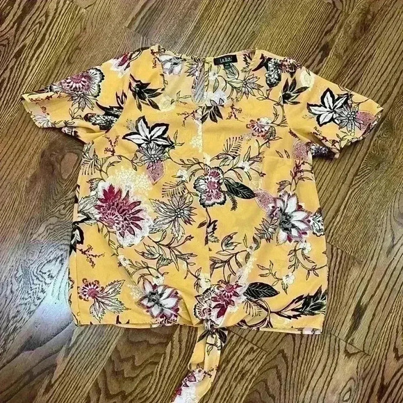 Label by Rachel Roy yellow floral short sleeve blouse - Picture 1 of 3